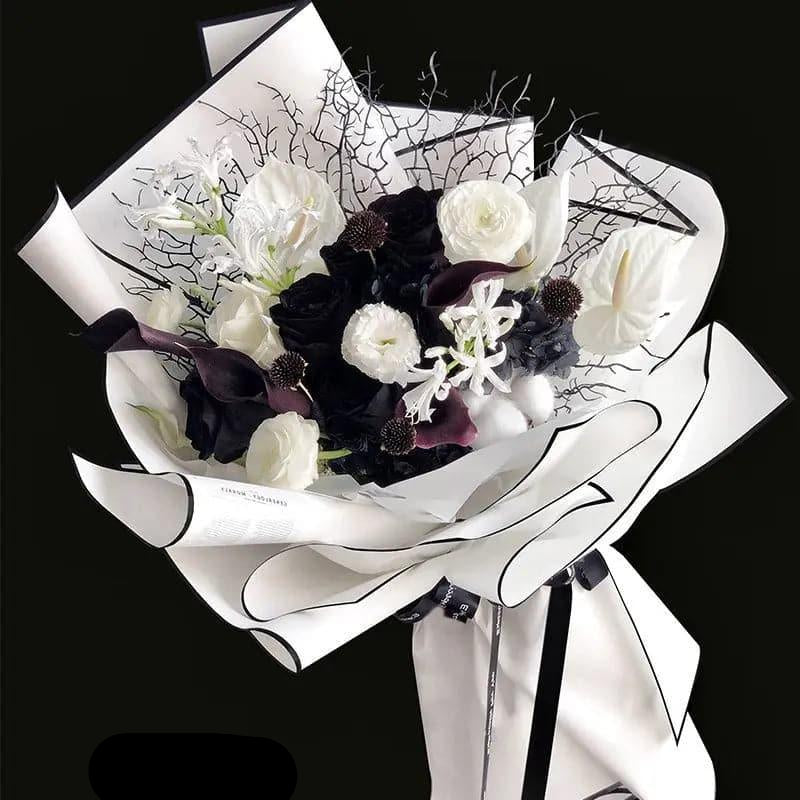 Black and White Border Matte Film Bouquet Packing Paper,Pack 20 (57*57cm).