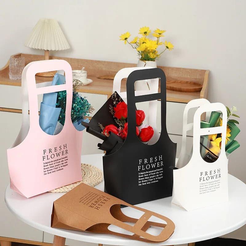 Custom Luxury Kraft Paper Flower Bags Party Pink Gift Bag With Handle.