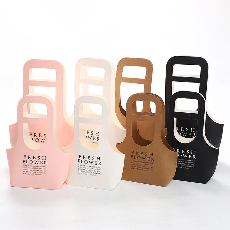 Custom Luxury Kraft Paper Flower Bags Party Pink Gift Bag With Handle.