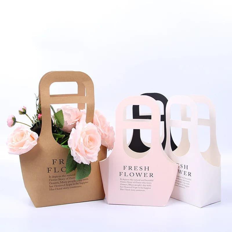 Custom Luxury Kraft Paper Flower Bags Party Pink Gift Bag With Handle.