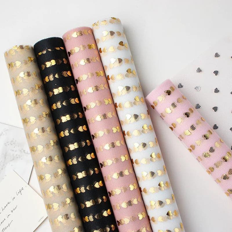 Heart-Shaped Stamping Flower Packaging Gauze Bouquet,19.68 inch * 5 yard.