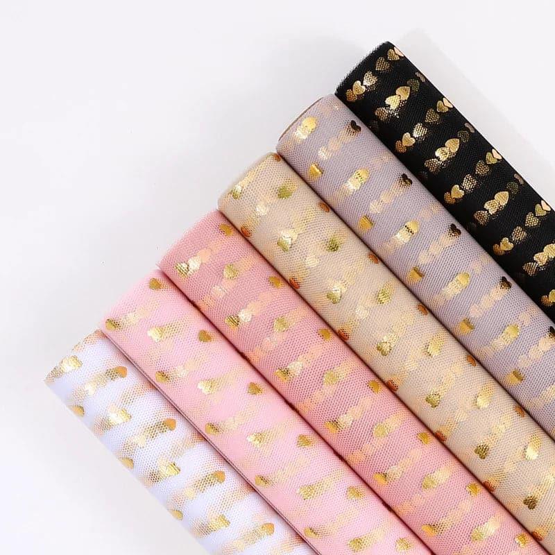 Heart-Shaped Stamping Flower Packaging Gauze Bouquet,19.68 inch * 5 yard.