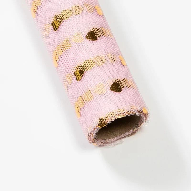 Heart-Shaped Stamping Flower Packaging Gauze Bouquet,19.68 inch * 5 yard.