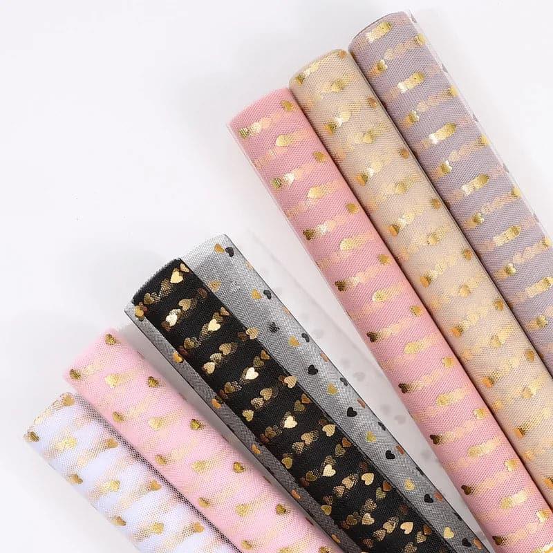 Heart-Shaped Stamping Flower Packaging Gauze Bouquet,19.68 inch * 5 yard.