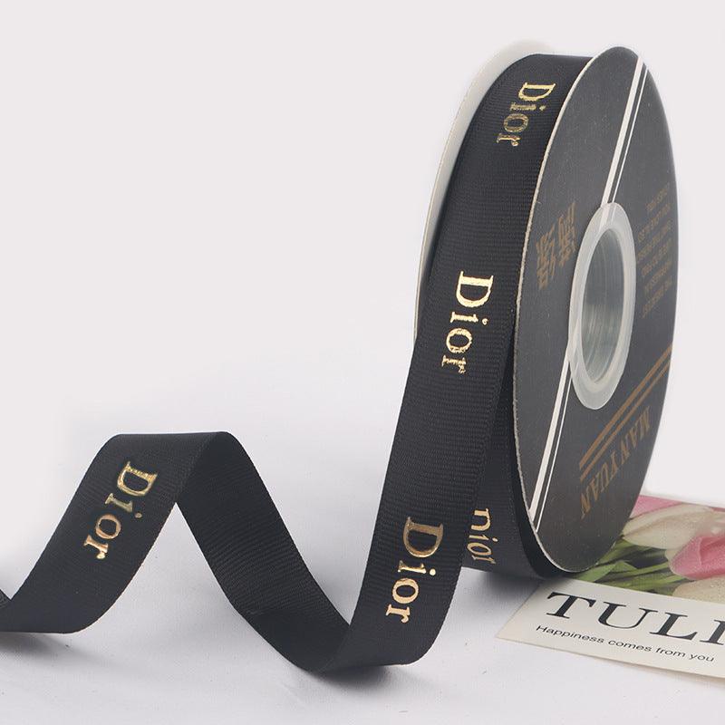 Hot Stamping Thread Printed English Ribbon Light Luxury Flower Packaging,2cm 40 yards.