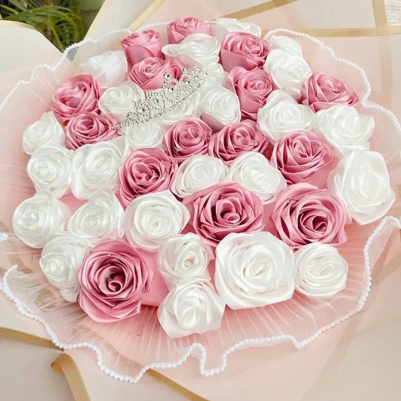 Elegant pearl pleated gauze flower bouquet packaging for sophisticated floral gifts and premium arrangements.