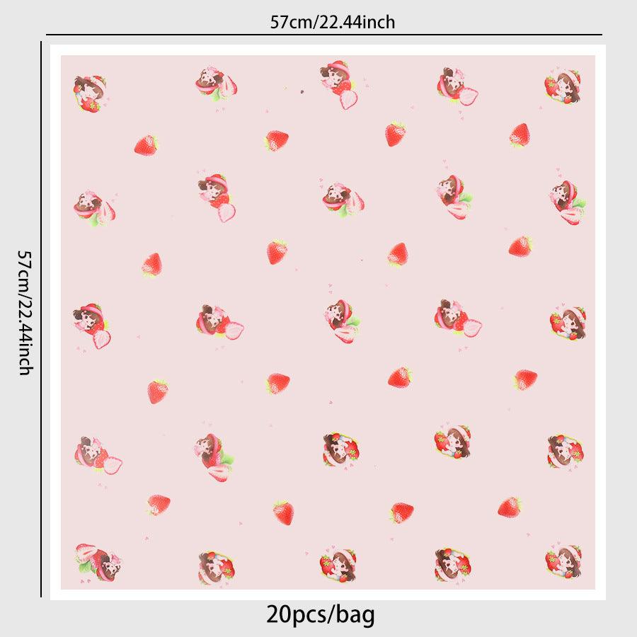 Strawberry Girl Flower Wrapping Paper,Pack 20 (57x57cm).