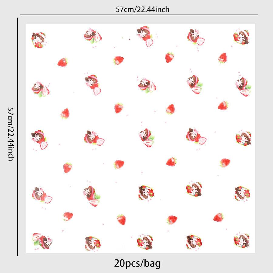 Strawberry Girl Flower Wrapping Paper,Pack 20 (57x57cm).