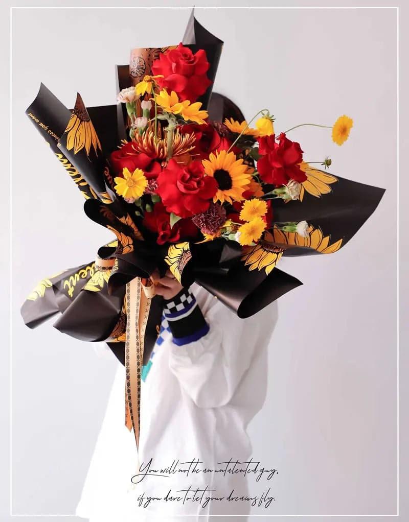 Sunflower Waterproof Flower Wrapping Paper ,22.8*22.8 Inch.