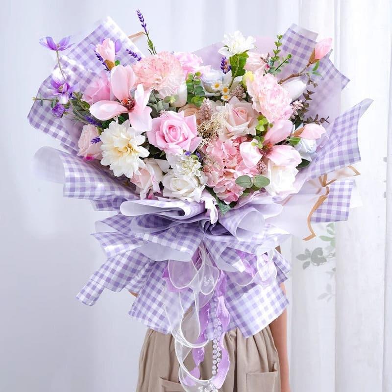 Waterproof Flower Plaid Bouquet Wrapping Paper,22.8*22.8 inch 20 sheet.