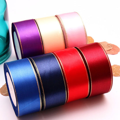 4cm Double Gold Satin Ribbon Cake Gift Packaging Ribbon Wedding Baking Box Decoration Ribbon,25 yards