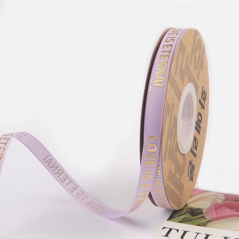 1cm 40 yards English Ribbon Threaded Ribbon Hot Stamping Polyester Ribbon Flower Packaging - Huayi Flower Wraps