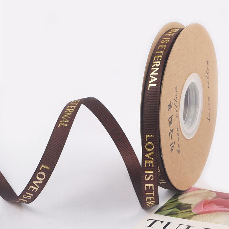 1cm 40 yards English Ribbon Threaded Ribbon Hot Stamping Polyester Ribbon Flower Packaging - Huayi Flower Wraps