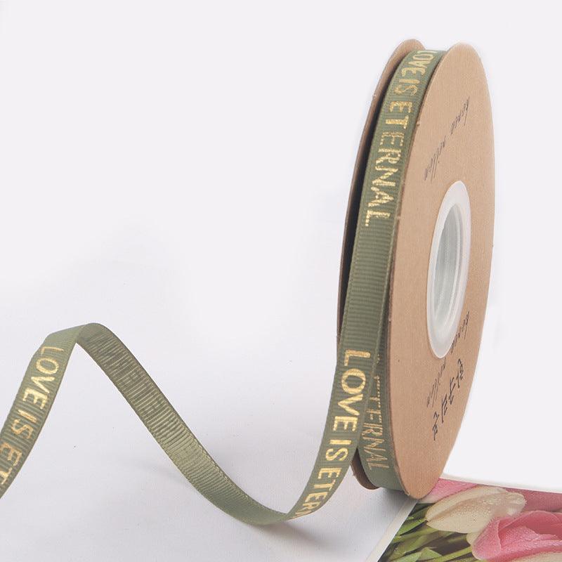 1cm 40 yards English Ribbon Threaded Ribbon Hot Stamping Polyester Ribbon Flower Packaging - Huayi Flower Wraps