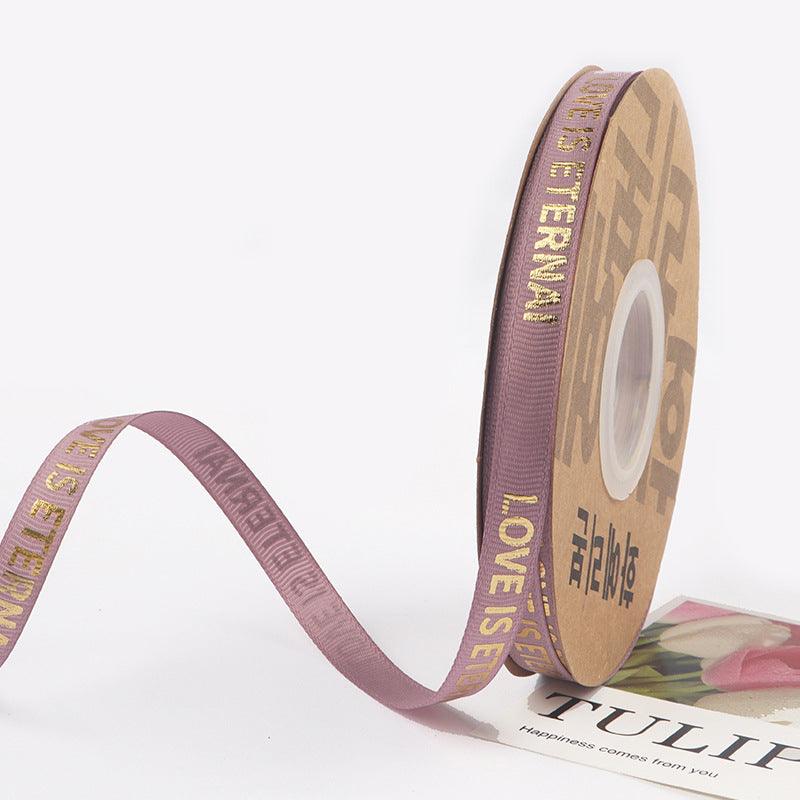 1cm 40 yards English Ribbon Threaded Ribbon Hot Stamping Polyester Ribbon Flower Packaging - Huayi Flower Wraps