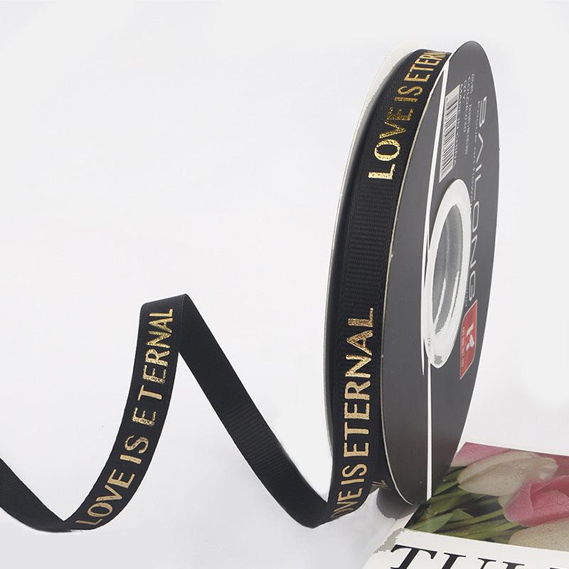 1cm 40 yards English Ribbon Threaded Ribbon Hot Stamping Polyester Ribbon Flower Packaging - HUAYI