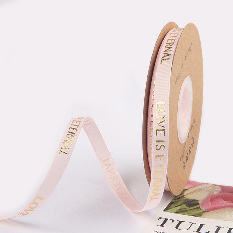 1cm 40 yards English Ribbon Threaded Ribbon Hot Stamping Polyester Ribbon Flower Packaging - HUAYI