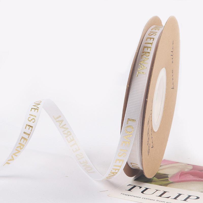 1cm 40 yards English Ribbon Threaded Ribbon Hot Stamping Polyester Ribbon Flower Packaging - HUAYI