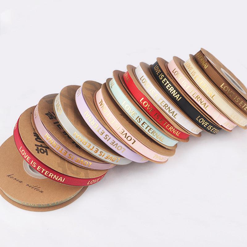 1cm 40 yards English Ribbon Threaded Ribbon Hot Stamping Polyester Ribbon Flower Packaging - HUAYI