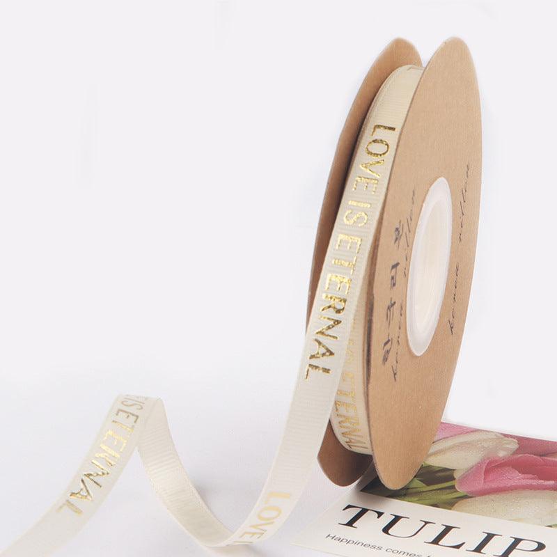 1cm 40 yards English Ribbon Threaded Ribbon Hot Stamping Polyester Ribbon Flower Packaging - Huayi Flower Wraps