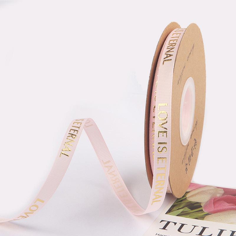 1cm 40 yards English Ribbon Threaded Ribbon Hot Stamping Polyester Ribbon Flower Packaging - Huayi Flower Wraps