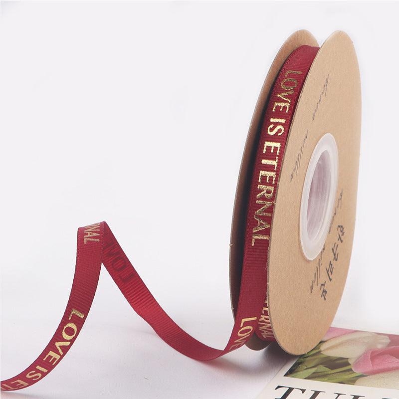 1cm 40 yards English Ribbon Threaded Ribbon Hot Stamping Polyester Ribbon Flower Packaging - Huayi Flower Wraps