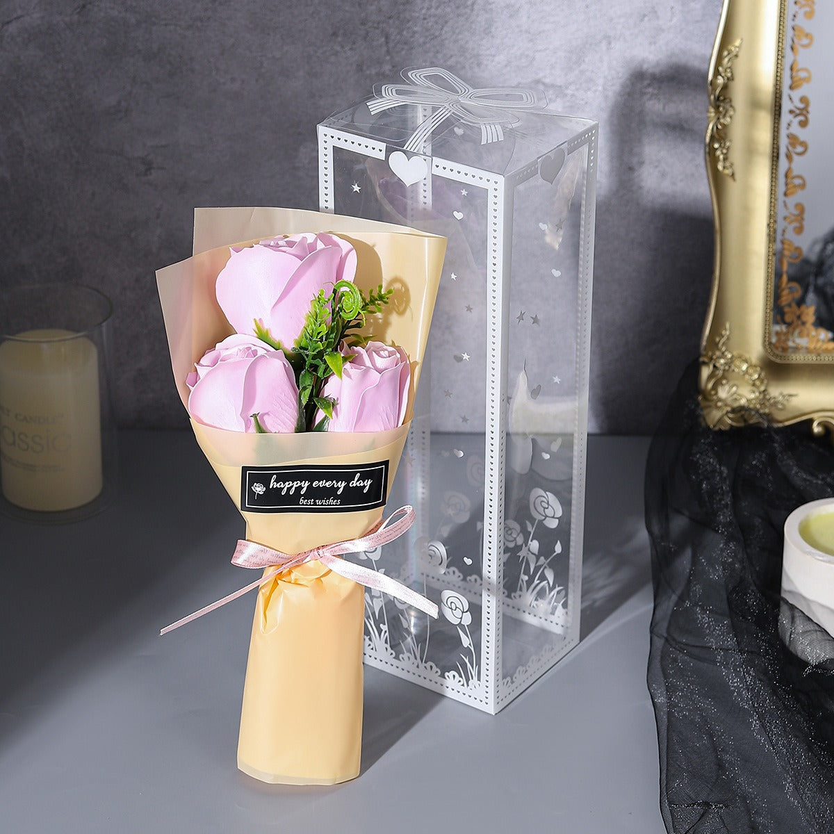 Mini Simulation Bouquet Soap Flower Bouquet PVC Gift Box Rose Love Creative Romantic Gift Stationery Store