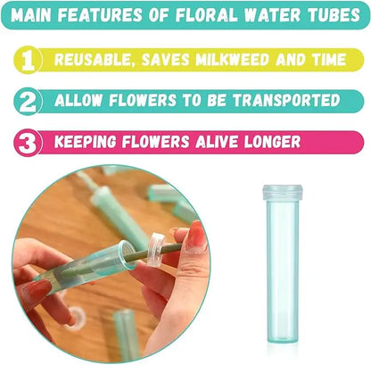 Clear Biodegradable Flower Water Tubes – 100pcs Flora Tubes for Bouquets