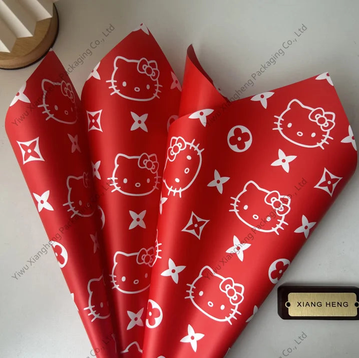 2024 New Hot Cute Sweet Style Kt Cat Korean Waterproof Flower Wrapping Paper Valentine's Day Wrapping Paper