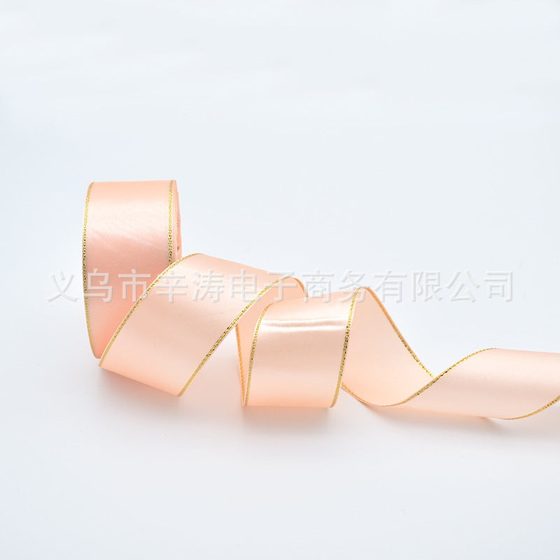 4cm Double Gold Satin Ribbon Cake Gift Packaging Ribbon Wedding Baking Box Decoration Ribbon,25 yards