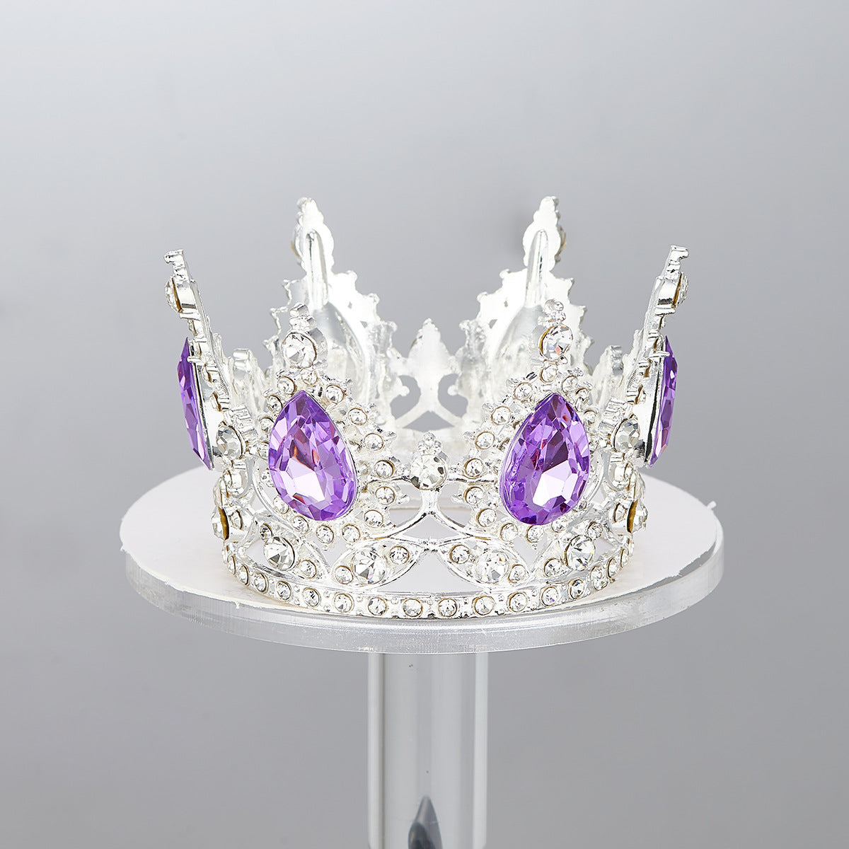 Mini Alloy Crown Cake Topper with Heart and 6 Rhinestones