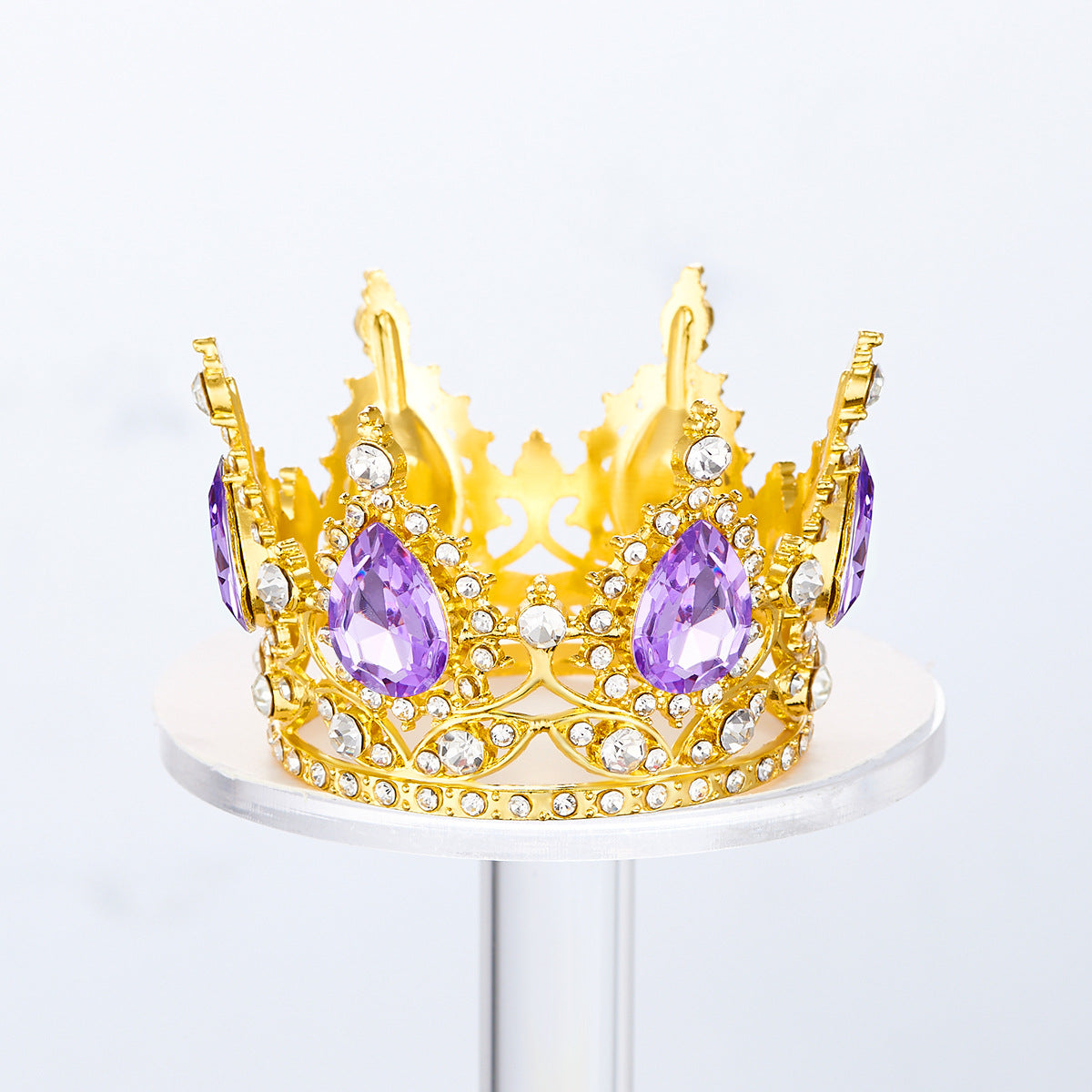 Mini Alloy Crown Cake Topper with Heart and 6 Rhinestones