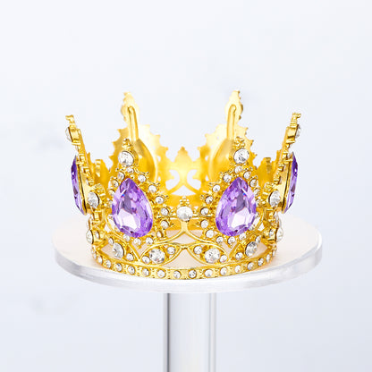 Mini Alloy Crown Cake Topper with Heart and 6 Rhinestones
