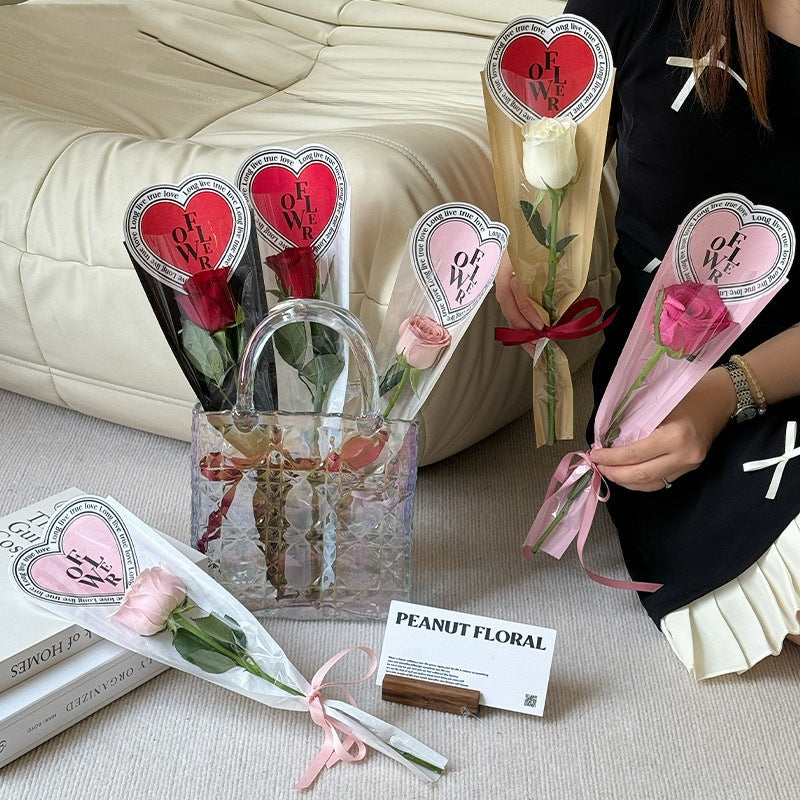 Love single bag rose three-dimensional packaging bag transparent bouquet kraft paper bag