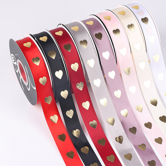 2.5cm Stamping Heart Ribbon Bow Tie Baking Cake Ribbon，25 yards