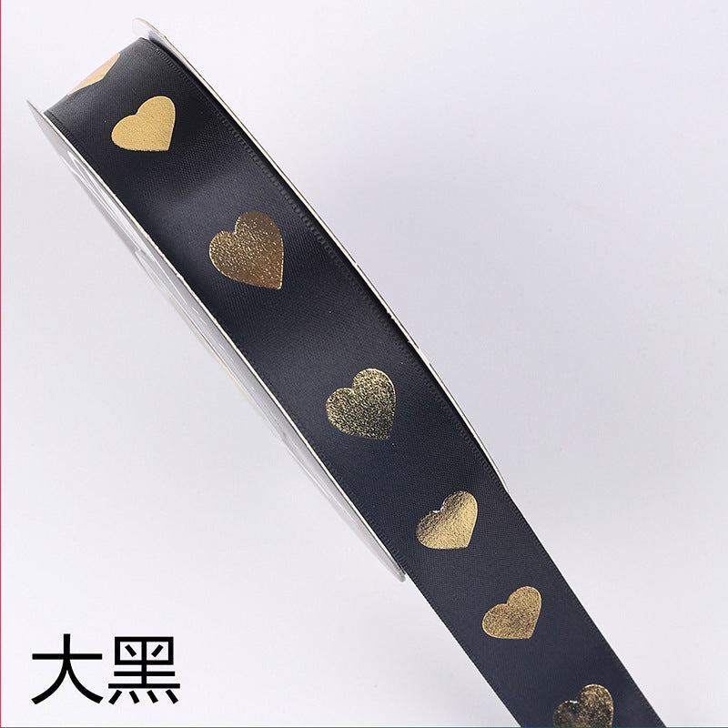 2.5cm Stamping Heart Ribbon Bow Tie Baking Cake Ribbon，25 yards