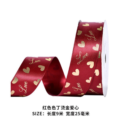 Handmade Gift Wrap Ribbon Stamping Craft Valentine's Day Love Wrap Ribbon，10 yards