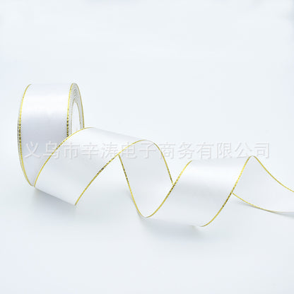 4cm Double Gold Satin Ribbon Cake Gift Packaging Ribbon Wedding Baking Box Decoration Ribbon,25 yards