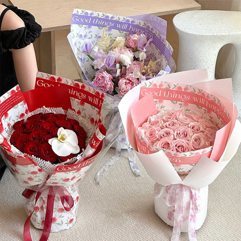 Rose Garden Flower Wrapping Paper – Waterproof Bouquet Paper – 20 Sheets