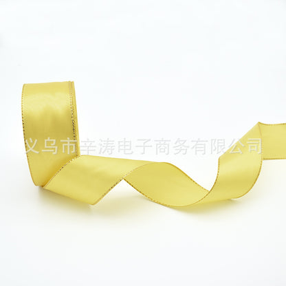 4cm Double Gold Satin Ribbon Cake Gift Packaging Ribbon Wedding Baking Box Decoration Ribbon,25 yards