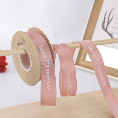 2.5cm Eternal Love English Ribbon Flower Bouquet Packaging Ribbon Baking Cake Gift Box Ribbon,25yrads