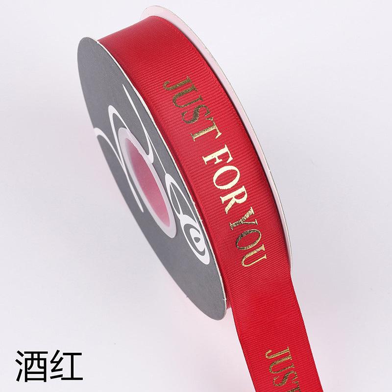 Ribbon Silk Bow Color Strip Stamping Alphabet Ribbon Flower Packaging Ribbon,2.5cm*40 yards