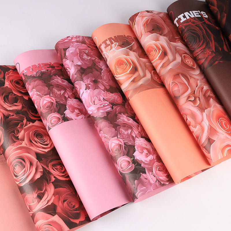 Valentine's Day lover rose series wrapping paper kraft paper bouquet wrapping paper,35*50cm-10 sheet