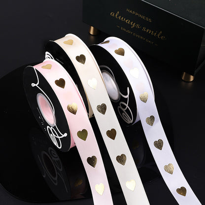 2.5cm Stamping Heart Ribbon Bow Tie Baking Cake Ribbon，25 yards