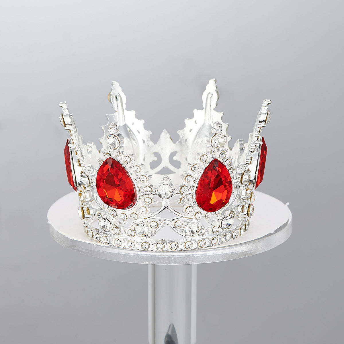 Mini Alloy Crown Cake Topper with Heart and 6 Rhinestones