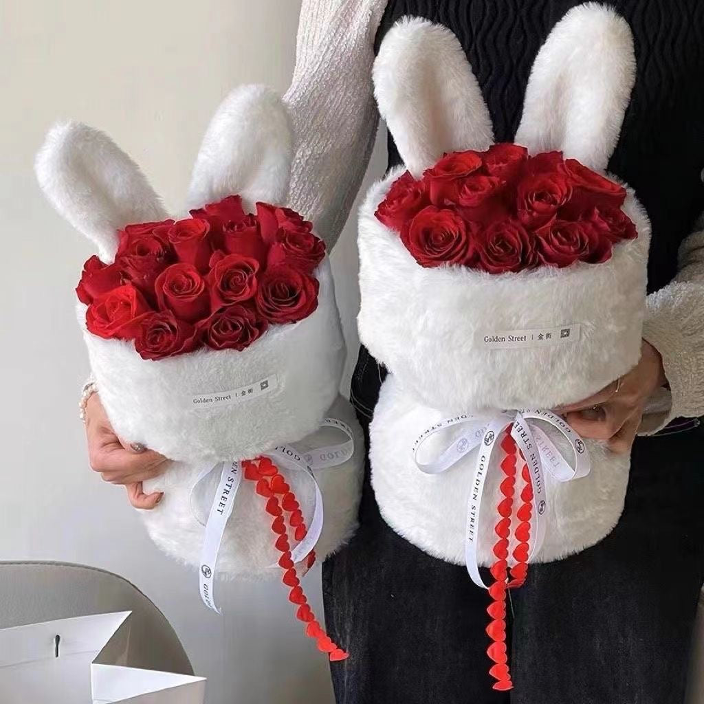 Rabbit Velvet Cloth Roses Bouquet Rabbit Ears Flower Bouquet Packaging