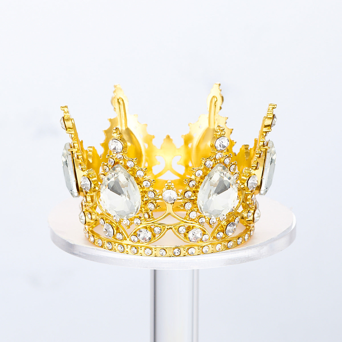 Mini Alloy Crown Cake Topper with Heart and 6 Rhinestones