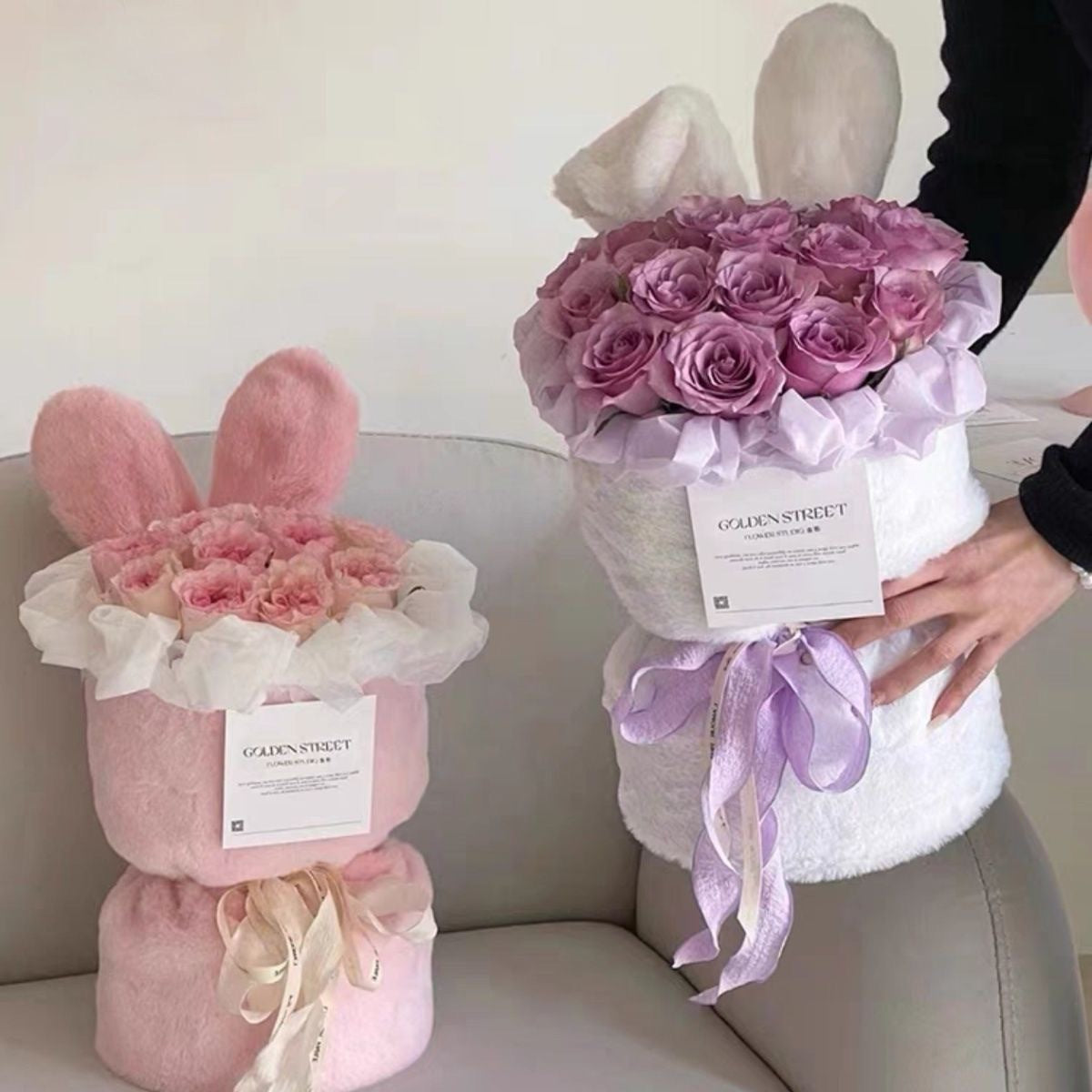 Rabbit Velvet Cloth Roses Bouquet Rabbit Ears Flower Bouquet Packaging