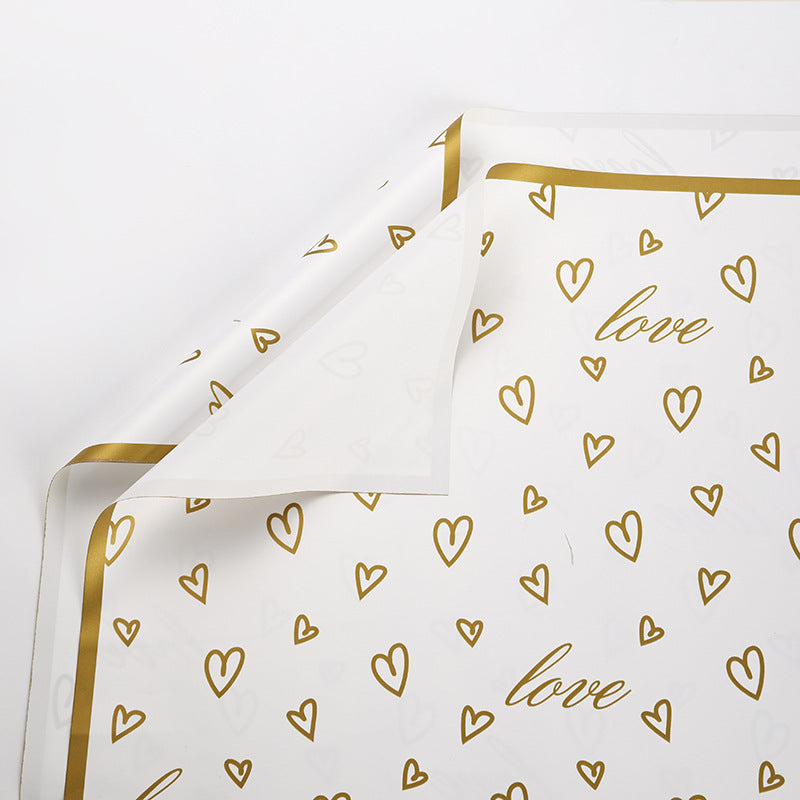 New Gold-Edged LOVE Heart Flower Wrapping Paper – 20 Sheets