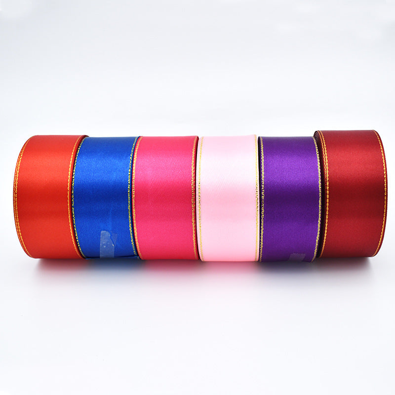 4cm Double Gold Satin Ribbon Cake Gift Packaging Ribbon Wedding Baking Box Decoration Ribbon,25 yards